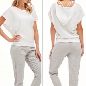 Fabletics T-shirt Hoodie Short Sleeve White Athleisure Yoga Gym XS